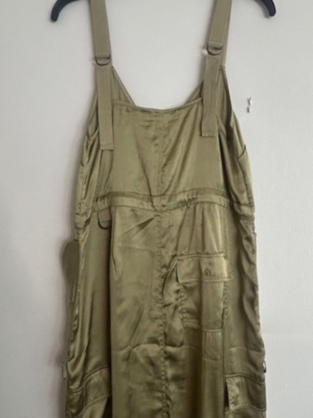 Anthropologie Love The Label Moss Green Utility Strap SatinJumper Midi Dress NWT - Picture 14 of 16